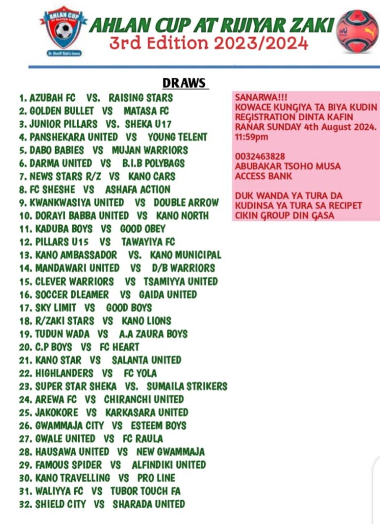 *AHLAN CUP AT RIJIYAR ZAKI* _*3rd Edition 2024/2025*_ *DRAWS*RELEASED